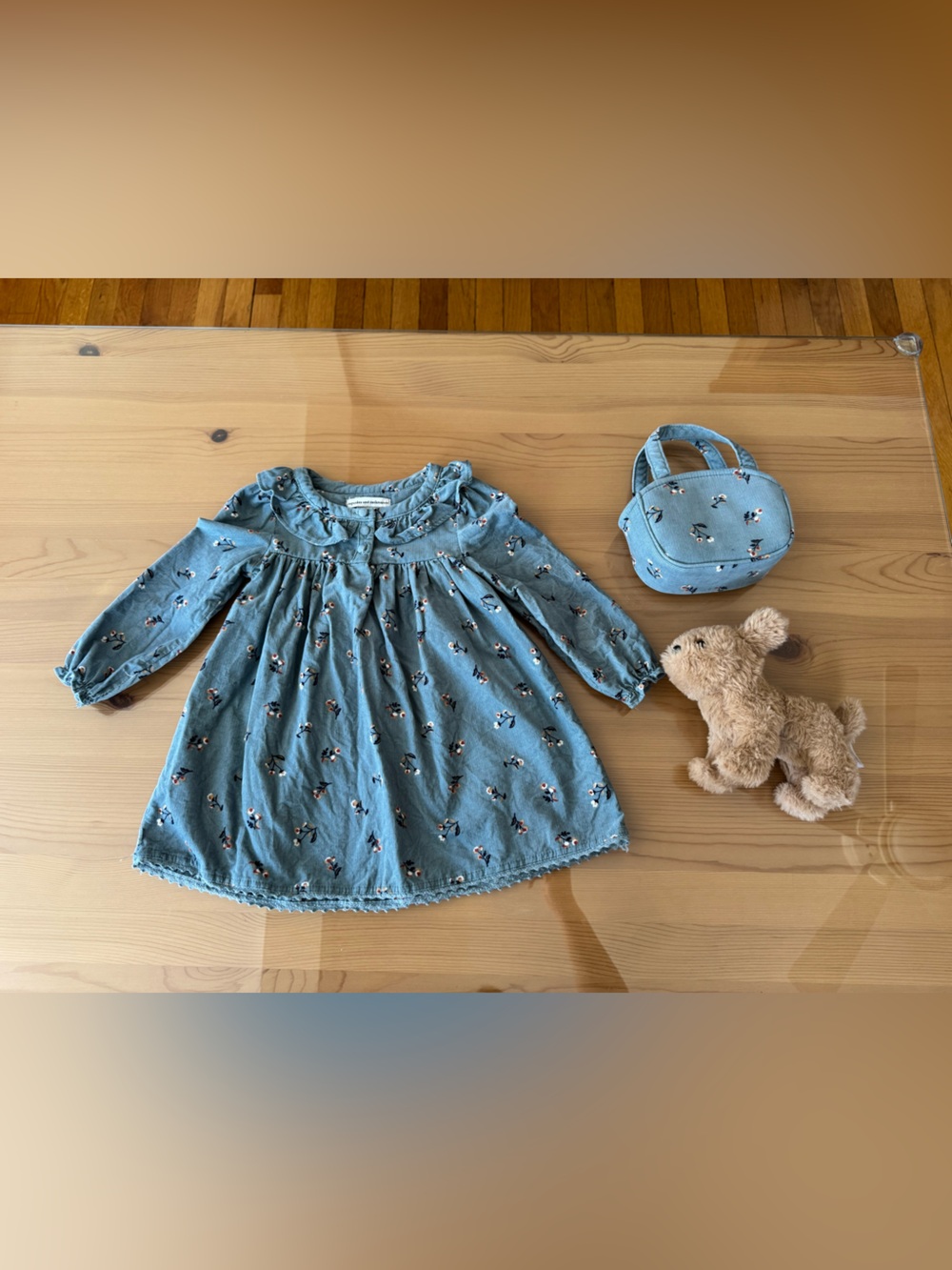 Cupcakes & Cashmere Blue Floral Toddler Dress with Matching Puppy Plush and Bag